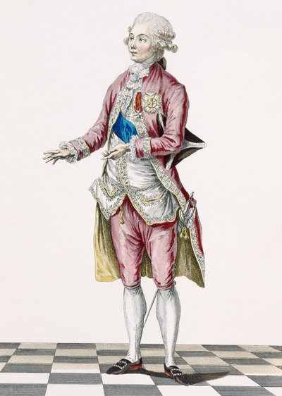 Duc en tenue de campagne décoré des ordres du roi, gravé par Dupin, planche de 